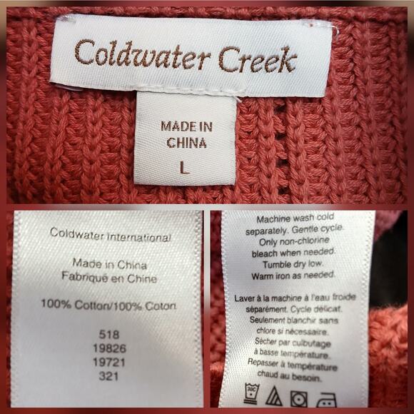 Coldwater Creek Women's SZ L 100% Cotton Shaker Detail Button Cardigan In Spice - Picture 5 of 5
